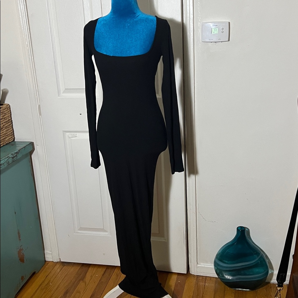 SKIMS Black Ribbed Long Sleeve Maxi Dress Small - Picture 2 of 6